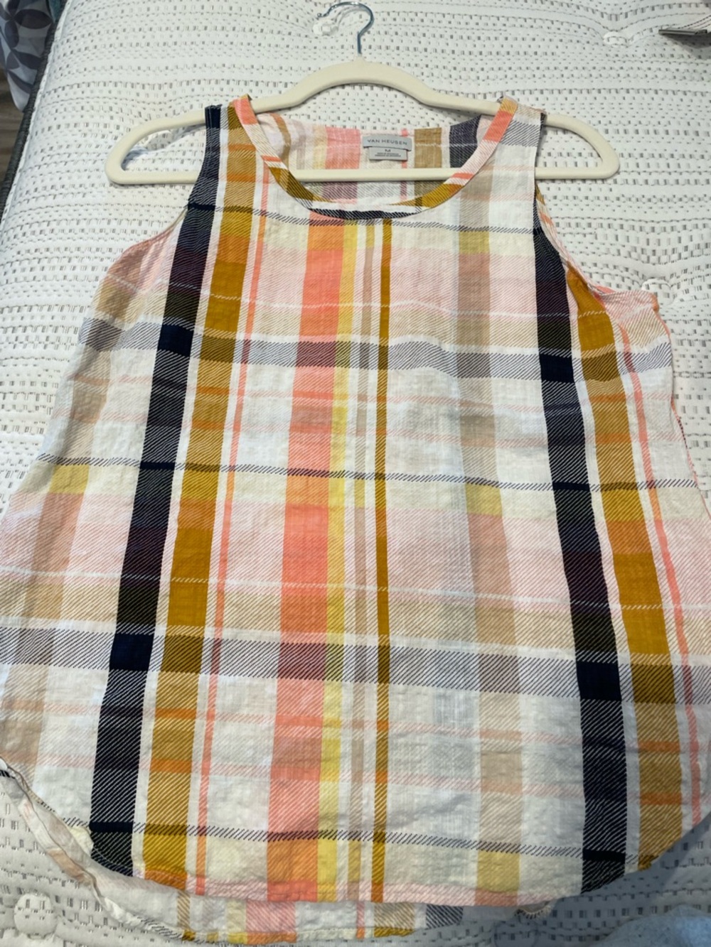 Van Heusen Pink, Yellow and Navy Plaid Sleeveless Tank